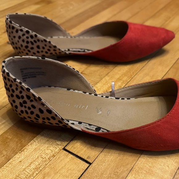 Red Pointed Toe Flats w/ Leopard Print Back. Business in front; party in back! - Picture 1 of 6